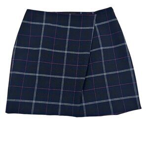 Banana Republic Windowpane/Plaid Navy Blue Faux Wrap Mini Skirt Women's Size 4
